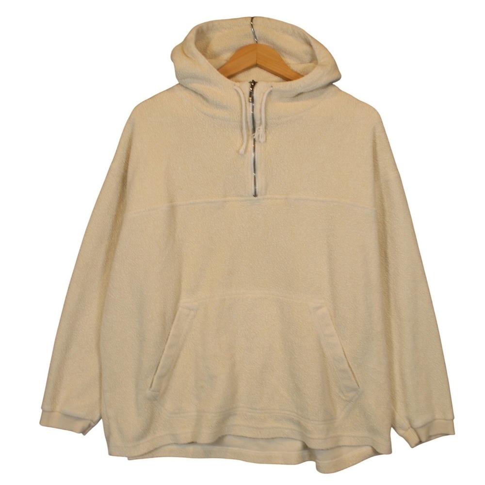 N.E. Wear Fleece Hoodie Quarter Zip Mens Large Cream San Francisco Pullover L